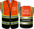 BeautyWill Custom Safety Vest Customized Logo Mesh Vest Class2 High Visibility Reflective Vest with Pockets Orange Workwear（Orange Black，S ）