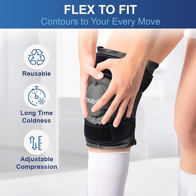 APEXUP Ice Pack for Knee Pain Relief, Large Reusable Wrap After Surgery, Flexible Gel Cold Pack for Injuries, Pain Relief for Back, Shoulder, Elbow, Ankle and Leg (Black, XXL, 1PK)