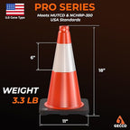GECCO ™ (10 Pack) 18 Inch 3.3 Lb Small Orange Traffic Cones Set | Safety Cones, Orange Cones, Parking Cones, Construction Cones, Road Cones | PVC Plastic & Black Base - [PRO Series]