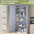 SUNCROWN 72" Metal Storage Cabinet - Heavy-Duty Metal Garage Cabinet with 4 Adjustable Shelves & 2 Doors for Tools, Office, Home, Workshop,Cement Grey