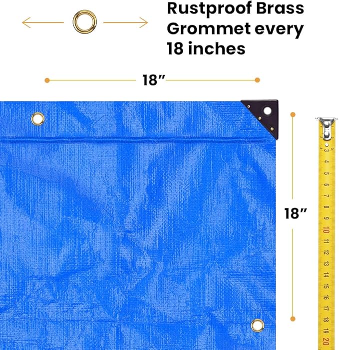 WHITEDUCK 20' x 30' Super Heavy Duty Poly Tarp Thick 16 Mil, Waterproof 100% UV Resistant Rip/Tear Proof Tarp w/Rustproof Grommets & Reinforced Edges (Blue,16 mil Finished Size: 19'6"x29'6")