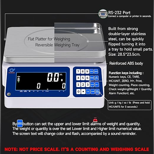 Counting Scale 15kg/33lb x 0.1g Digital Bench Scale for Parts and Coins kg/g/lb/oz Electronic Gram Scale Large Range Lab Industrial Inventory Piece Counting Balance Scales