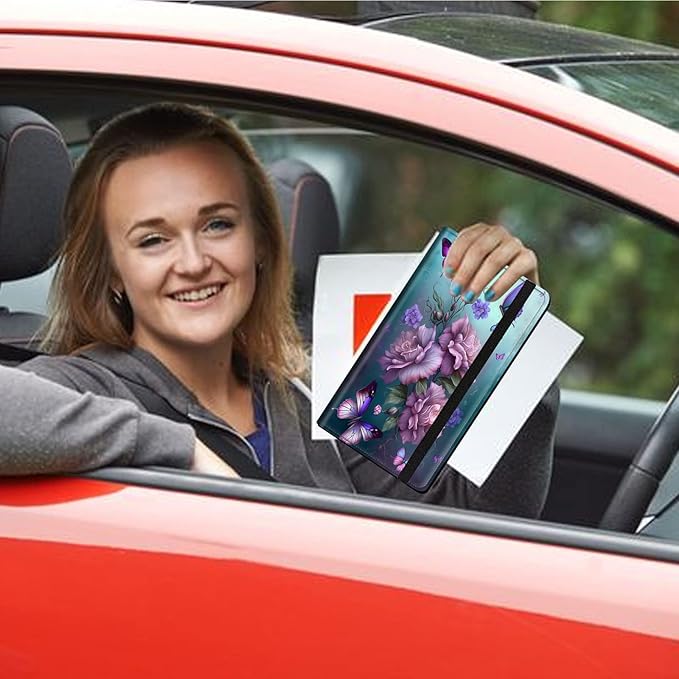 Car Registration and Insurance Holder, Leather Car Glove Box Organizer, Cool Car Accessories for ID, Driver's License Cards & Essential Document, business cards, Men&Women,Pink Butterfly Flower