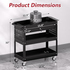 3 Tier Rolling Tool Cart on Wheels, Heavy Duty Service Cart Industrial Utility Cart with Drawer and Screwdriver Rack Pegboard, 550 LBS Mobile Tool Storage Organizer for Garage, Workshop(Black)