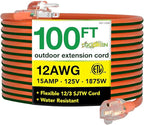 Go Green Power Inc. (GG-14000) 12/3 SJTW Outdoor Extension Cord, Lighted End, Orange, 100 ft