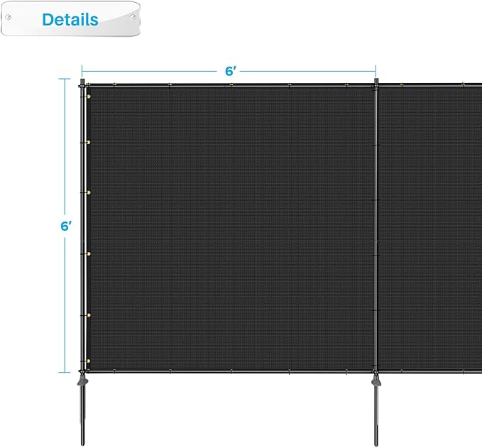 Patio 6' x 92' Outdoor Privacy Screen Freestanding Temporary Fence Panels Net Cover with Metal Poles for Outside Backyard Pool Garden Air Conditioner Fencing, Black