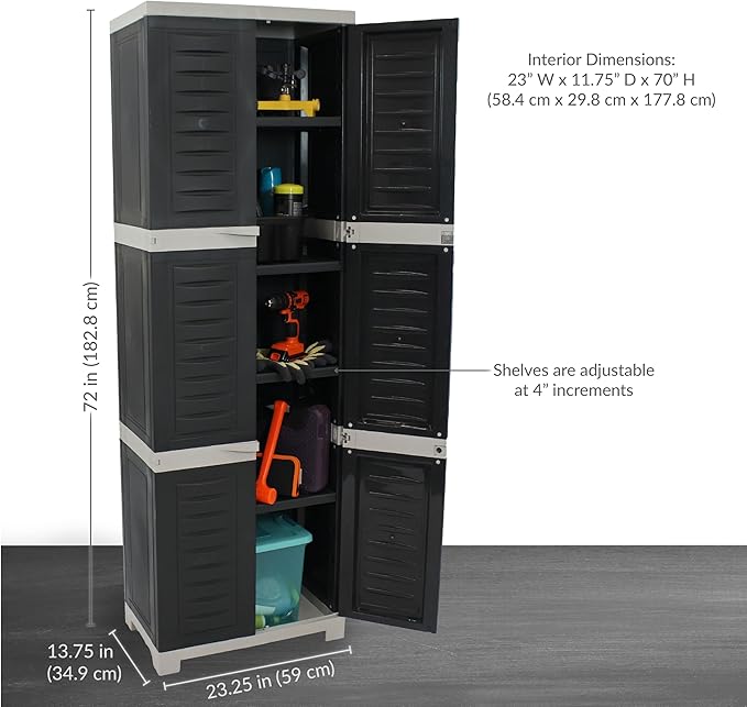 Sunnydaze Lockable Storage Cabinet - Indoor or Garage Storage Cabinet with 4 Adjustable Shelves - 72" H - Garage, Office, Home, Laundry Room - Shadow