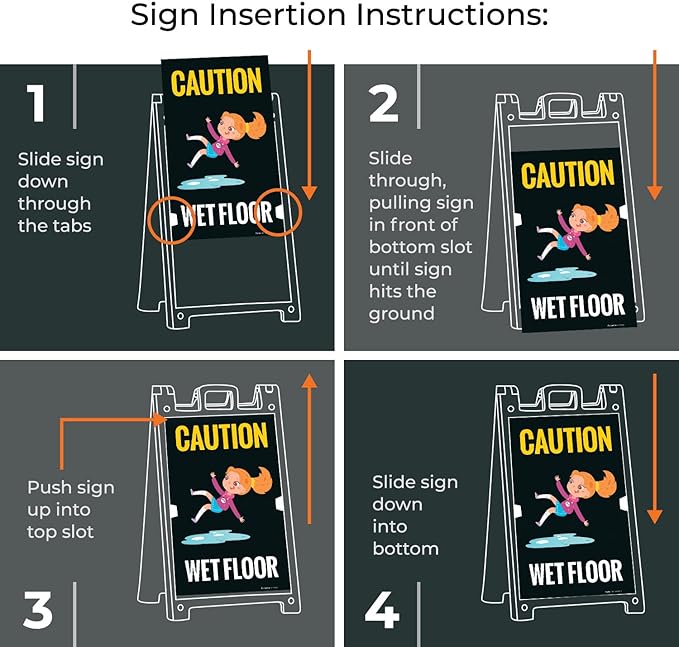 Caution Wet Floor with Graphic Sidewalk Sign Kit, 24x36 Inches, with A Frame Stand, Made in USA