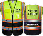 BeautyWill Custom Mesh Safety Vest Customized Logo Class 2 High Visibility Reflective Vest with Pockets Construction workwear （Yellow Black，XXL ）