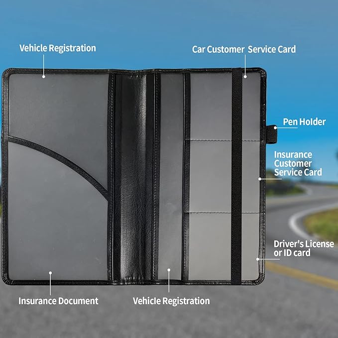 Car Registration and Insurance Holder, Leather Car Glove Box Organizer, Cool Car Accessories for ID, Driver's License Cards & Essential Document,business cards,Men&Women,for Women Girls
