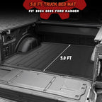 Truck Bed Mat Fit Ford Ranger 2024 2025 (5FT, 59.6" Bed), TPE All Weather Truck Bed Liner Cargo Liner Ranger Accessories
