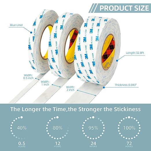 3M Double Sided Tape 1"×16.5Ft, No Damage Double Sided Wall Tape, Heavy Duty PE Foam Mounting Tape Removable Waterproof for Home Office Decor Crafts Arts DIY Paint Picture Poster