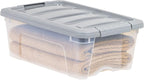 Amazon Basics Plastic Storage Containers with Secure Latching Lids, Stackable Organization Bins, Clear/Grey, 12 Quart, Set of 6