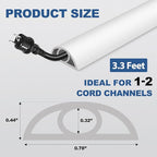 Floor Cord Cover for Wires on Floor Self Adhesive Cord Hider Floor Cable Management Wire Covers for Cords Protector Prevent Cable Trips Cord Cavity W 0.32" x H 0.32", White, 3.3Ft