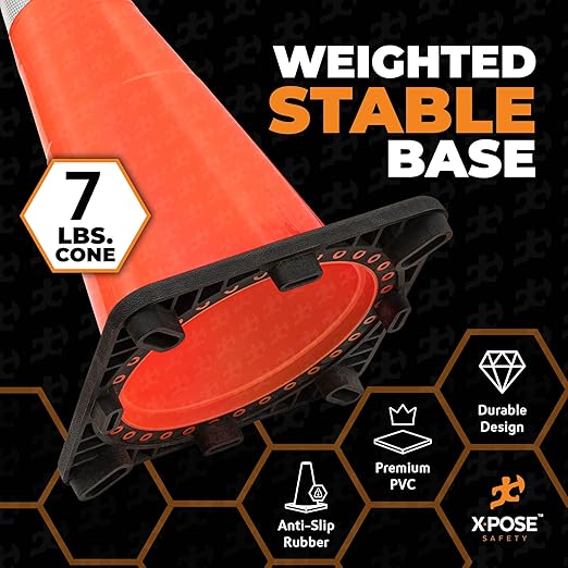 Xpose Safety 28 Inch Orange Traffic Cones with 6" Collar - 48 Pack Multipurpose PVC Plastic Safety Cone for Parking, Soccer, Caution, Kids and Construction - DOT Approved