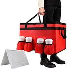 Insulated Food Delivery Bag with 4 Cup Holder, with Bottom, XXX-Large Insulated Grocery Bags with Zippered Top, Cooler Bags with Drink Carrier, Food Carrier Catering Bag,Red