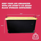Life Story 12 Pack Heavy Duty Stackable Storage Bin, 55 Quart Home Organizer, Versatile Lightweight Locking Bins with Carrying Handles, Black/Yellow