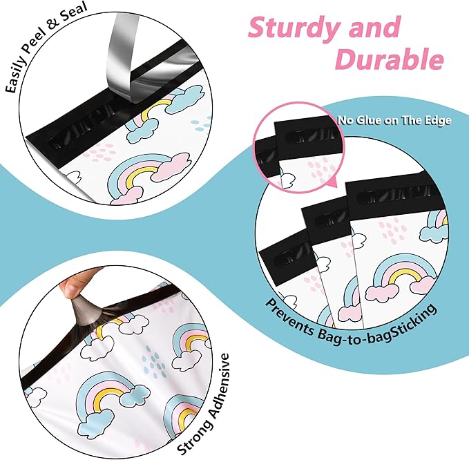 Poly Mailers 10x13 Inch 100 Pcs - Rainbow Printed Shipping Bags, 2.4mil Thickness, Waterproof and Tear Resistant Mailing Envelopes, Self-Sealing Packaging Bags for Small Business