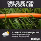Iron Forge Cable Weatherproof 10 Ft Outdoor Extension Cord - 16/3 SJTW 13 Amp Heavy Duty Highly Visible Orange Extension Cord 3 Prong - Lighted End