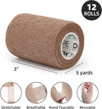 OK TAPE Self Adherent Cohesive Bandages Wrap - 12Packs, 3" x 5 Yards, Non-Woven Self Adhesive Bandage Wrap for Thumb, Finger, Wrist, Ankle, Vet Wrap Bandages Tape (Mixed Colors)