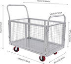 Platform Truck Cart with Cage, 440.92Lbs Capacity Grocery Dolly Heavy Duty Cart with 4 Wheels for Distribution Centers and Warehouses 39.4 x 23.6 x 37 Inch