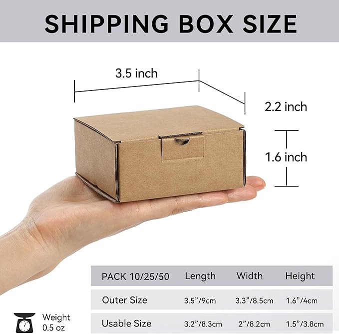 Small Shipping Boxes 3.5x2.2x1.6 Inches, 10-Pack Brown Corrugated Cardboard Boxes for Mailing, Storing, Gift Packaging