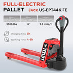 Full Electric Power Pallet Jack – Standard Duty Pallet Truck 4400 Lb Capacity, 48” L x 27” W Fork Size, Plug-in 48V/15A Lithium Battery – Max Lift Height 7.8 Inch - 2 Pack