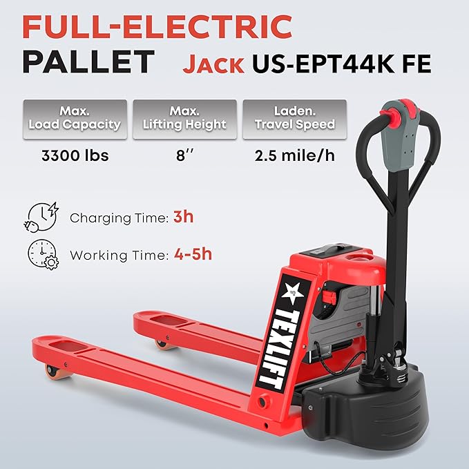 Full Electric Power Pallet Jack – Standard Duty Pallet Truck 4400 Lb Capacity, 48” L x 27” W Fork Size, Plug-in 48V/15A Lithium Battery – Max Lift Height 7.8 Inch - 2 Pack