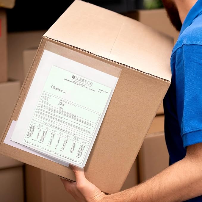 ABC Packing List Envelopes, 9.5 x 12 Inch. 100 Pack 2 Mil Polyethylene Clear Self Adhesive Shipping Label Sleeves. Plastic Shipping Label Pouches for Invoice and Efficient Order Management