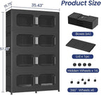 800QT Large Stackable Storage Bins with Lid, 200Gal Plastic Collapsible Closet Organizers Drawers Box with Wheels, Folding Cabinet Containers with Doors for Home Kitchen Office, 4Pack Black