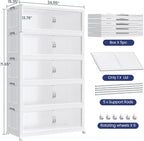 1200QT Plastic Stackable Storage Bins with Lid, 300GAL Extra Large Collapsible Box with Wheels Clear Door, Foldable Closet Organizer Container Cabinet Drawer for Home Kitchen，5Pack, White