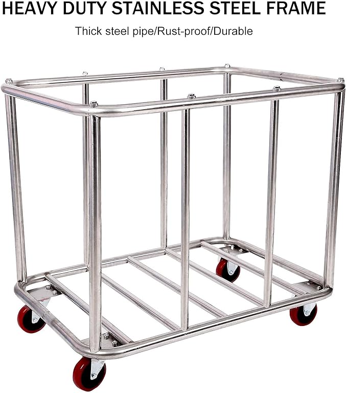10 Bushels Laundry Cart Commercial/Home,Heavy Duty Large Stainless Steel Rolling Laundry Basket with Wheels，for Laundry Organizer and Storage,260LBS Load (Red)