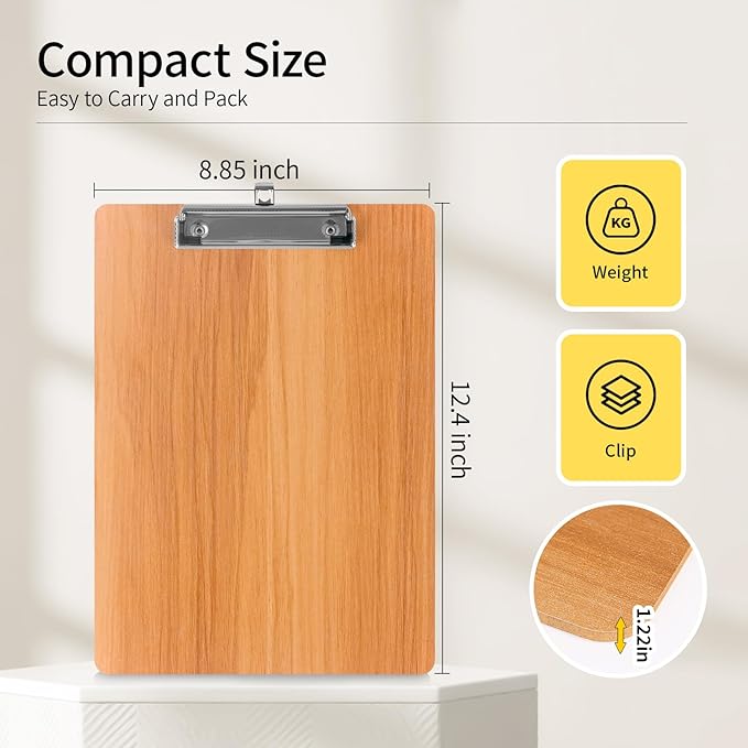Wood-Grain Lap Board Clipboard, for Letter & A4 Size Solid Wood Texture Writing & Sketching Board with Heavy-Duty Clip (Cherry, 2)