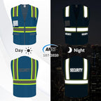 Security Vest for Men Women, Reflective Safety Vest with Pockets, Hi Vis Work Wear with Zipper, High Visibility Apparel, ANSI Compliant, Blue, 5XL