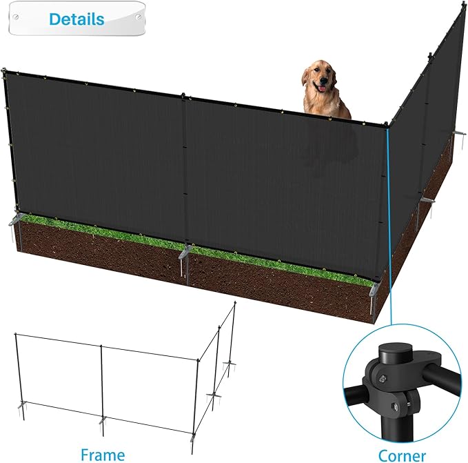 Patio 5' x 66' Outdoor Privacy Screen Freestanding Temporary Fence Panels Net Cover with Metal Poles for Outside Backyard Pool Garden Air Conditioner Fencing, Black