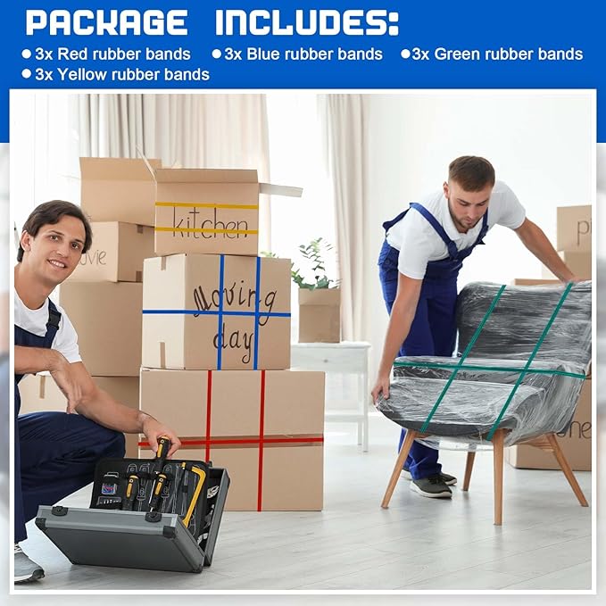 12 Pcs Extra Large 42" 36" 30" 25" Moving Rubber Bands for Furniture Elastic Variety Heavy Duty Moving Bands for Mover Pallets Blankets Boxes Packing Supplies, 4 Assorted Colors