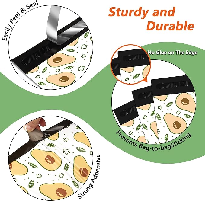 Poly Mailers 12x15.5 Inch 50 Pcs - Avocado printed Shipping Bags, 2.4mil Thickness, Waterproof and Tear Resistant Mailing Envelopes, Self-Sealing Packaging Bags for Small Business