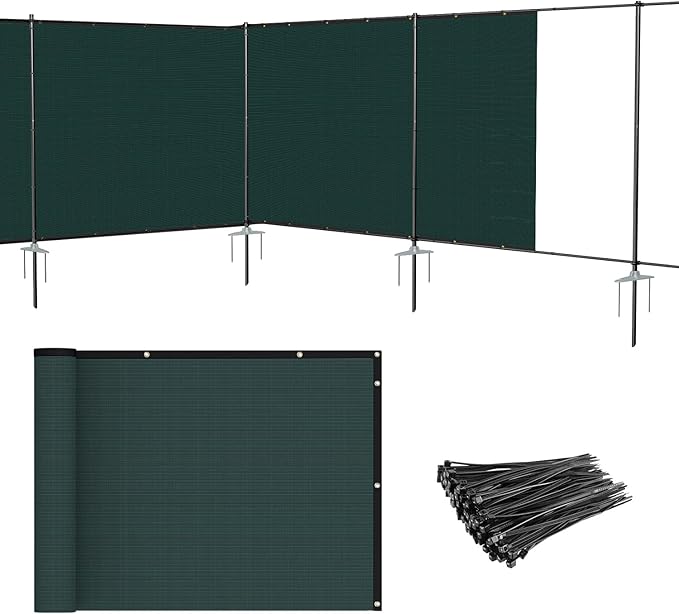 Patio 5' x 90' Outdoor Privacy Screen Freestanding Temporary Fence Panels Net Cover with Metal Poles for Outside Backyard Pool Garden Air Conditioner Fencing, Green