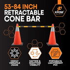 Retractable Barrier for Safety Traffic Cones - 2" OD - Large Yellow and Black Bar Barricade - for Road Construction, Parking, Warning, Temporary Security Divider (20, Yellow & Black, 53" x 84")