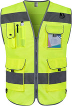 TCCFCCT High Visibility Safety Vest for Men Women 9 Pockets Hi Vis Reflective Vest for Safety, Work Vest with Reflective Strips, Meets ANSI/ISEA Standards, (Yellow, 4X-Large)