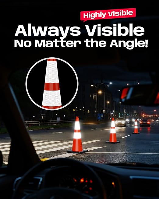 BATTIFE 28 Inch Traffic Cones with Black Weighted Base, PVC Orange Safety Cones for Traffic Control, Construction Events, Driveways, and Parking Lots (8 Pack)