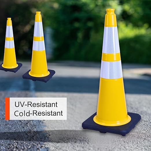 BESEA 6PACK 28 inch Traffic Safety Cones Yellow Road Parking Cones 28" Heavy Duty Construction Cone Structurally Stable for Traffic Control at Public Place(6PCS)