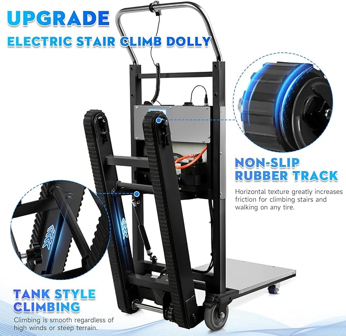 Electric Stair Climbing Hand Trucks Dolly Cart, 900lb Capacity Heavy Duty Stair Climber with Ropes, Carry Heavy Objects Up and Down Stairs Effortless for Furniture Logistics Warehouse