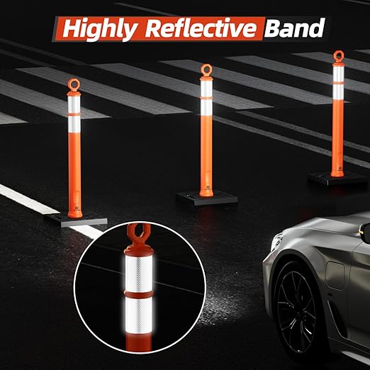 RoadHero 42 Inch Delineator Post with Base, Portable Orange Traffic Delineator Posts Cones with Reflective Collars for Parking Lots, Road Safety, Construction Events (12 Pack)