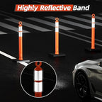 RoadHero 42 Inch Delineator Post with Base, Portable Orange Traffic Delineator Posts Cones with Reflective Collars for Parking Lots, Road Safety, Construction Events (3 Pack)