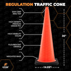 Xpose Safety 36 Inch Orange Traffic Cones Heavy Duty 12lb, 1-Pack - Multipurpose PVC Plastic Safety Cone for Parking, Soccer, Caution, Kids and Construction - DOT Approved