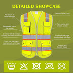 Reflective Safety Vest for Men Women with 8 Pockets and Zipper Front High Visibility Mesh Construction Vest