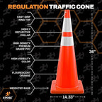 Xpose Safety 36 Inch Orange Traffic Cones Heavy Duty 12lb with 6" & 4" Collars, 24 Pack - Multipurpose PVC Plastic Safety Cone for Parking, Soccer, Caution, Kids and Construction - DOT Approved