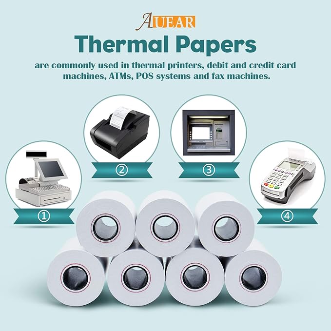AUEAR, Thermal Cash Register POS Paper Rolls, 2 1/4" x 50' - BPA Free (100 Pack)