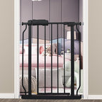 Narrow Walk Through Baby Gate 24.02-29.13 Inch Wide Auto Close Tension Black Metal Child Pet Indoor Safety Gates Pressure Mounted for Stairs& Doorways (24.02"-29.13"/61-74CM, Black)